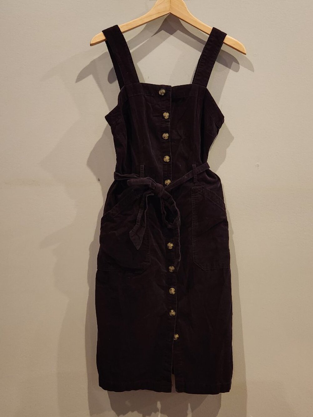 Universal Thread Brown Corduroy Button Front Dress Tie Waist Size XS